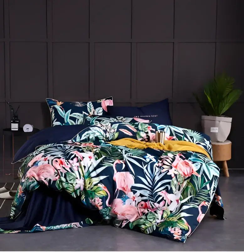 Luxury pastel blue egyptian cotton floral duvet cover bedroom set
