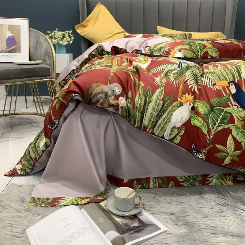 Navy blue feather egyptian cotton duvet cover set bedroom bedding