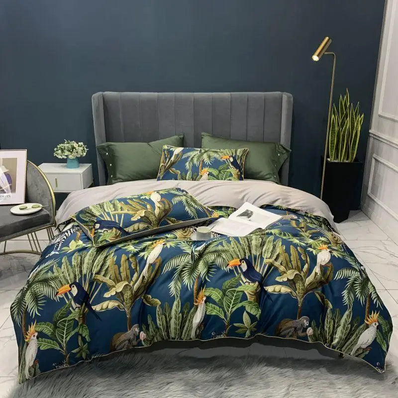 Luxury navy & gold egyptian cotton quilted bedding set bedroom