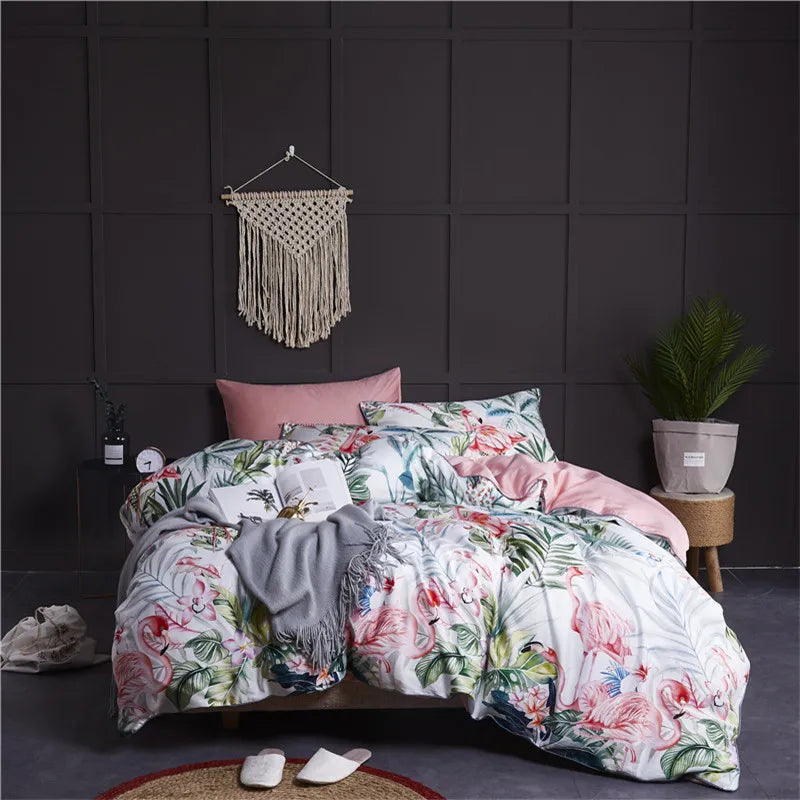 Tropical flamingo navy blue duvet cover bedroom bedding set