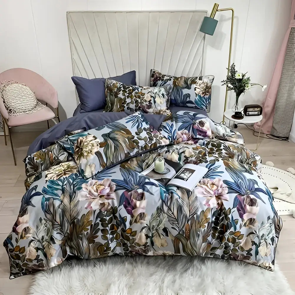 Luxury black & gold leaf egyptian cotton duvet cover bedroom set