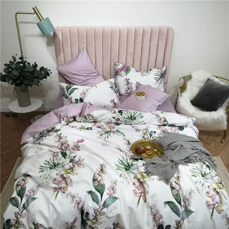 Pastel blue & pink floral duvet cover set bedroom egyptian cotton
