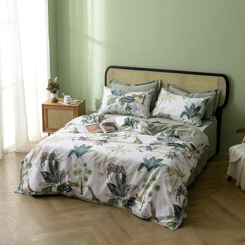Luxury flamingo and leaf egyptian cotton duvet cover bedroom set
