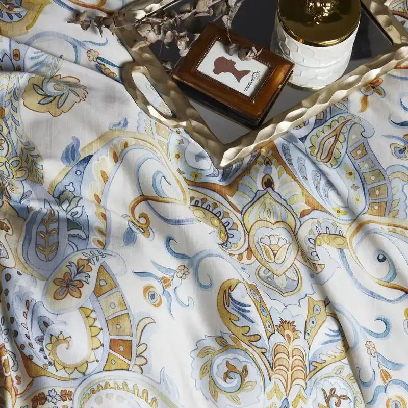 Luxury yellow satin flamingo leaf duvet cover bedroom set with pillowcases