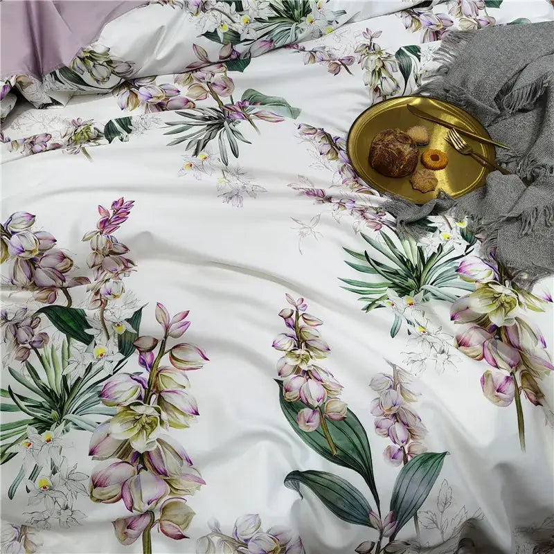 Botanical lavender & white egyptian cotton duvet cover bedroom set