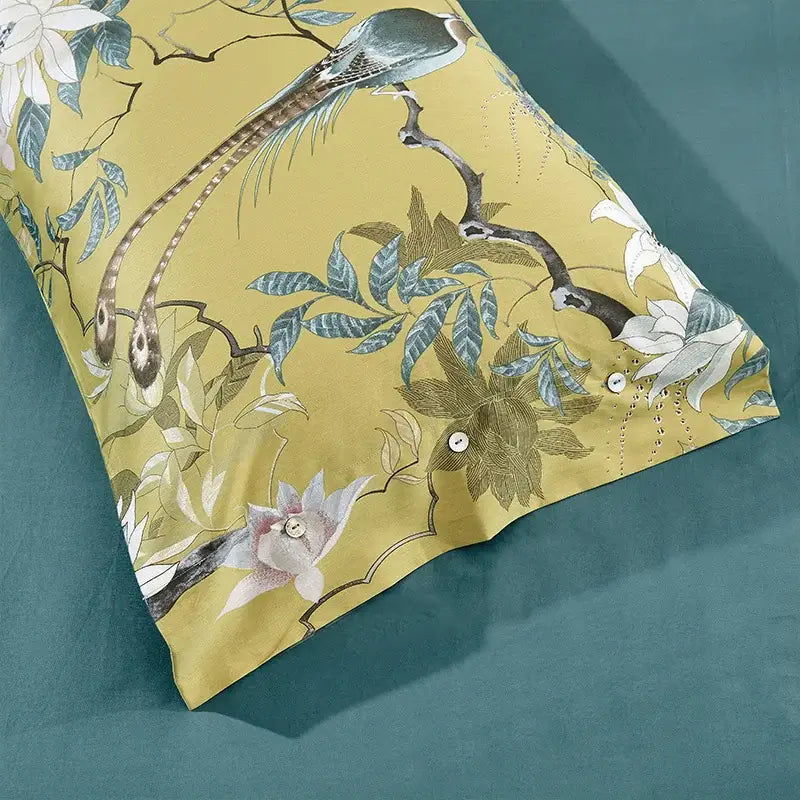 Blue and pink floral egyptian cotton duvet cover bedroom set