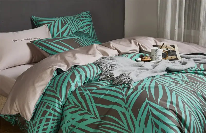 Botanical navy & gold egyptian cotton duvet cover bedroom set