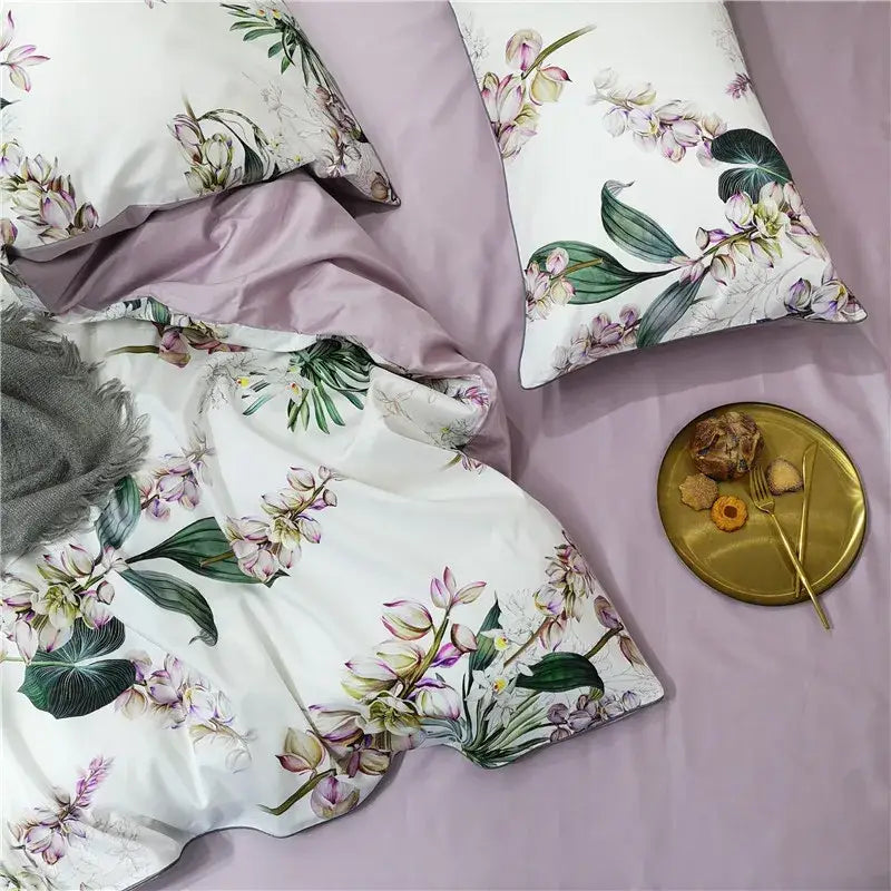 Luxury egyptian cotton flamingo leaf duvet cover bedroom set