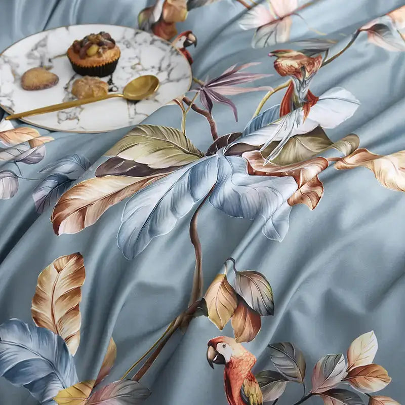 Botanical egyptian cotton duvet cover and pillowcases bedroom set