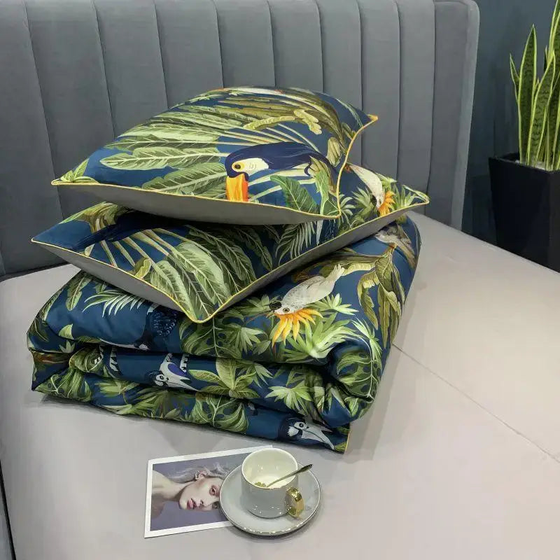 Botanical egyptian cotton duvet cover and pillowcases bedroom set