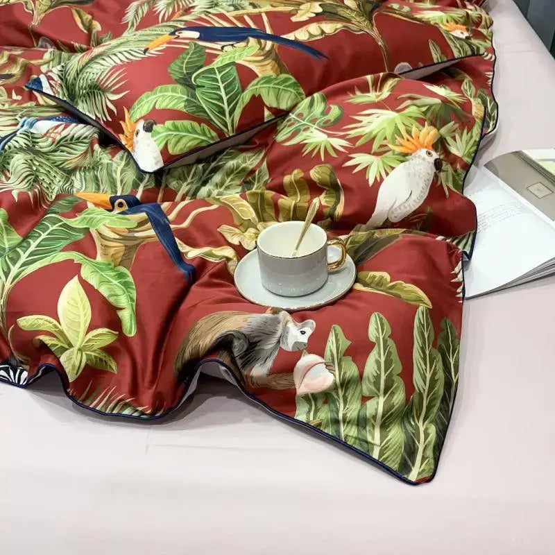 Botanical flamingo egyptian cotton duvet cover bedroom set with pillowcases