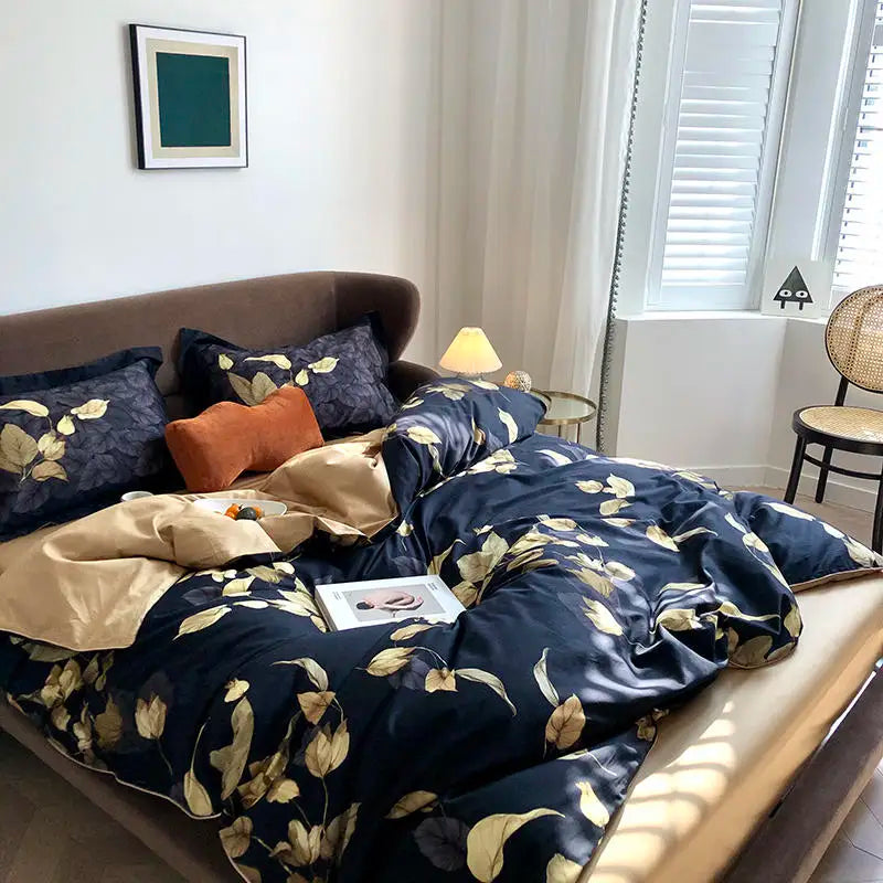Luxury blue tropical flamingo duvet cover bedroom set with pillowcases