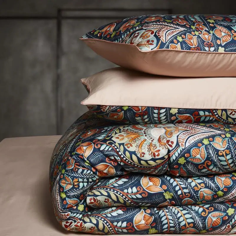 Luxury teal & pink flamingo leaf duvet cover – bedroom bedding set