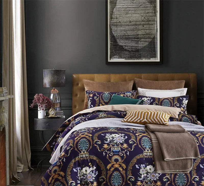 Luxury teal & pink flamingo leaf duvet cover – bedroom bedding set