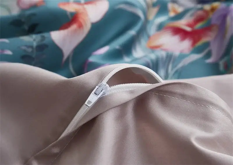 Luxury blue tropical flamingo duvet cover bedroom set with pillowcases