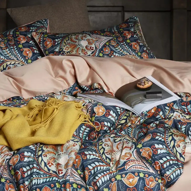 Luxury teal & pink flamingo leaf duvet cover – bedroom bedding set