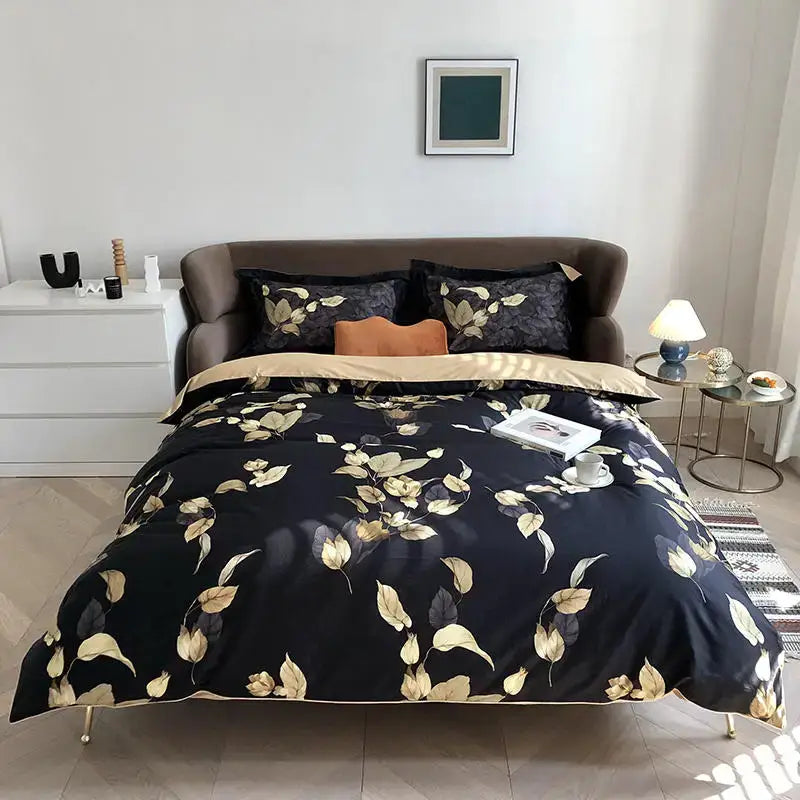 Luxury teal & pink flamingo leaf duvet cover – bedroom bedding set