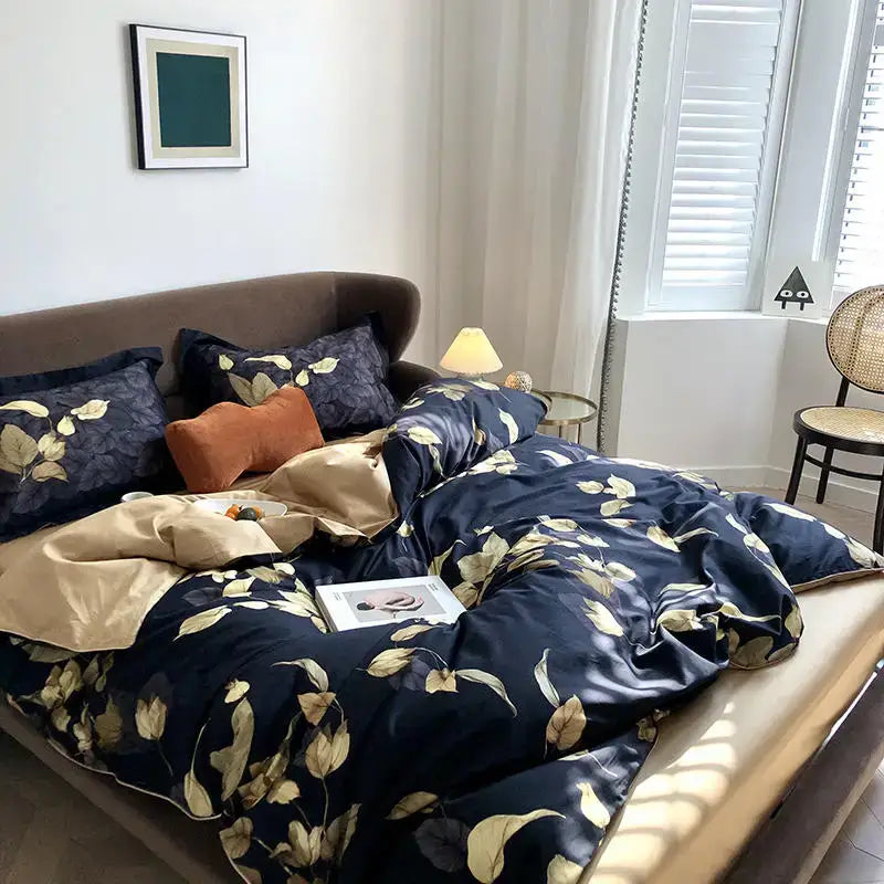 Luxury blue tropical flamingo duvet cover bedroom set with pillowcases