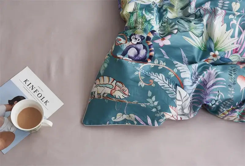 Luxury teal & pink flamingo leaf duvet cover – bedroom bedding set