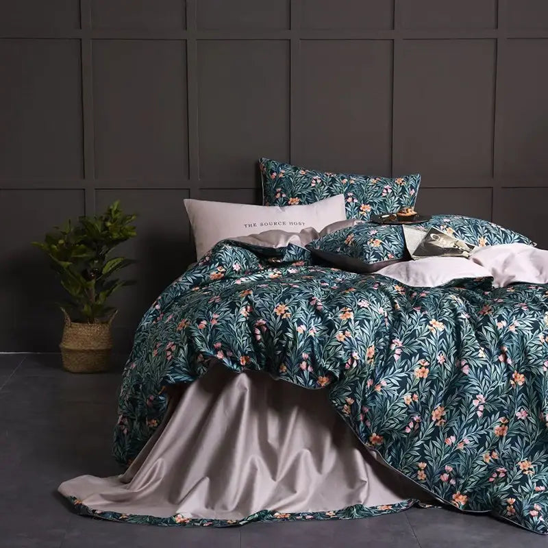Luxury blue tropical flamingo duvet cover bedroom set with pillowcases