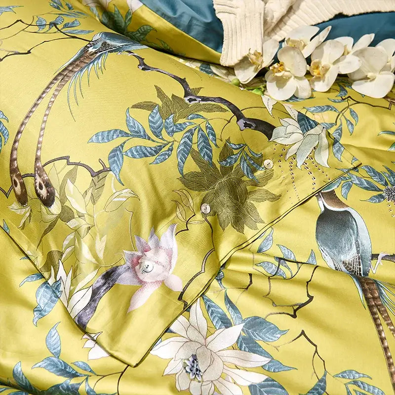 Luxury teal & pink flamingo leaf duvet cover – bedroom bedding set