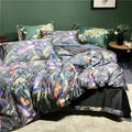 Luxury flamingo leaf gray satin duvet cover bedroom set 3 pieces
