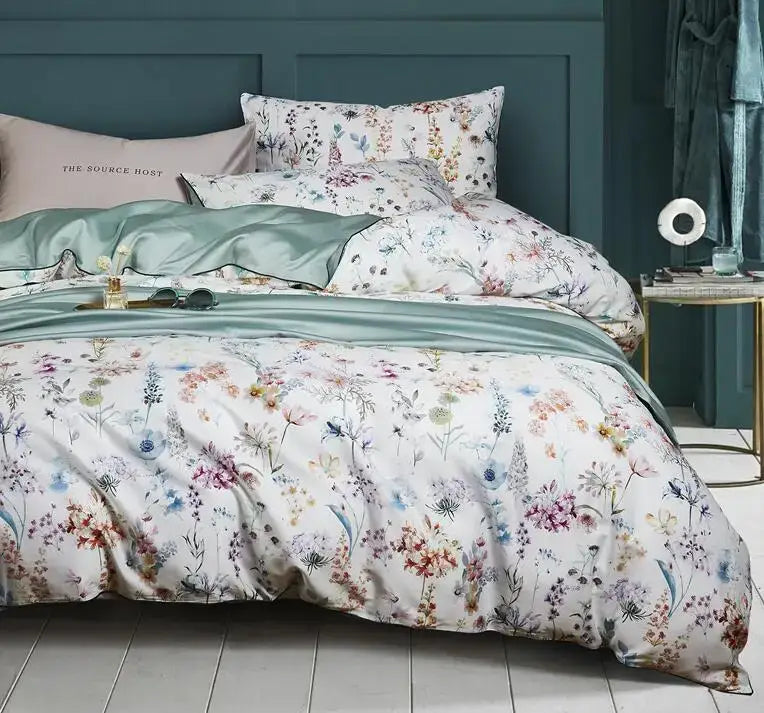 Luxury flamingo leaf gray satin duvet cover bedroom set 3 pieces