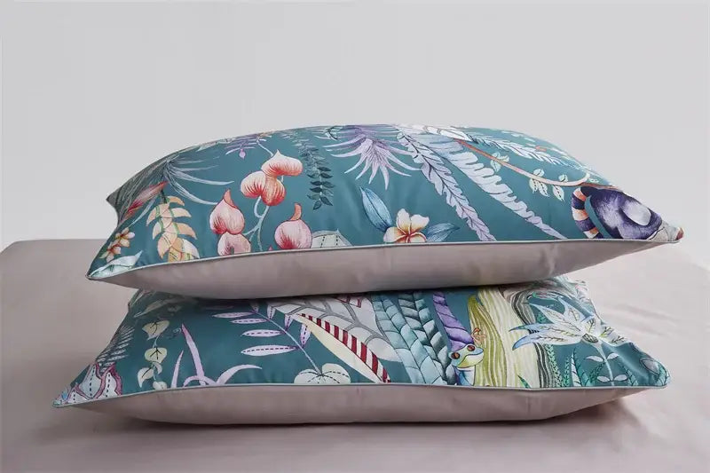 Luxury flamingo leaf gray satin duvet cover bedroom set 3 pieces