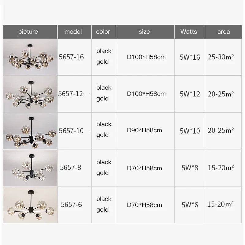 Modern black glass ball chandelier – living room remote control light