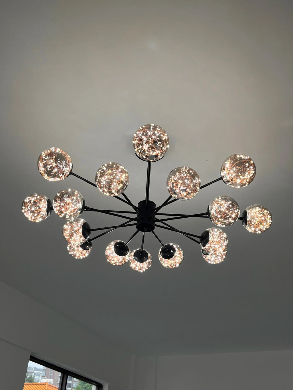 Modern black glass ball chandelier – living room remote control light