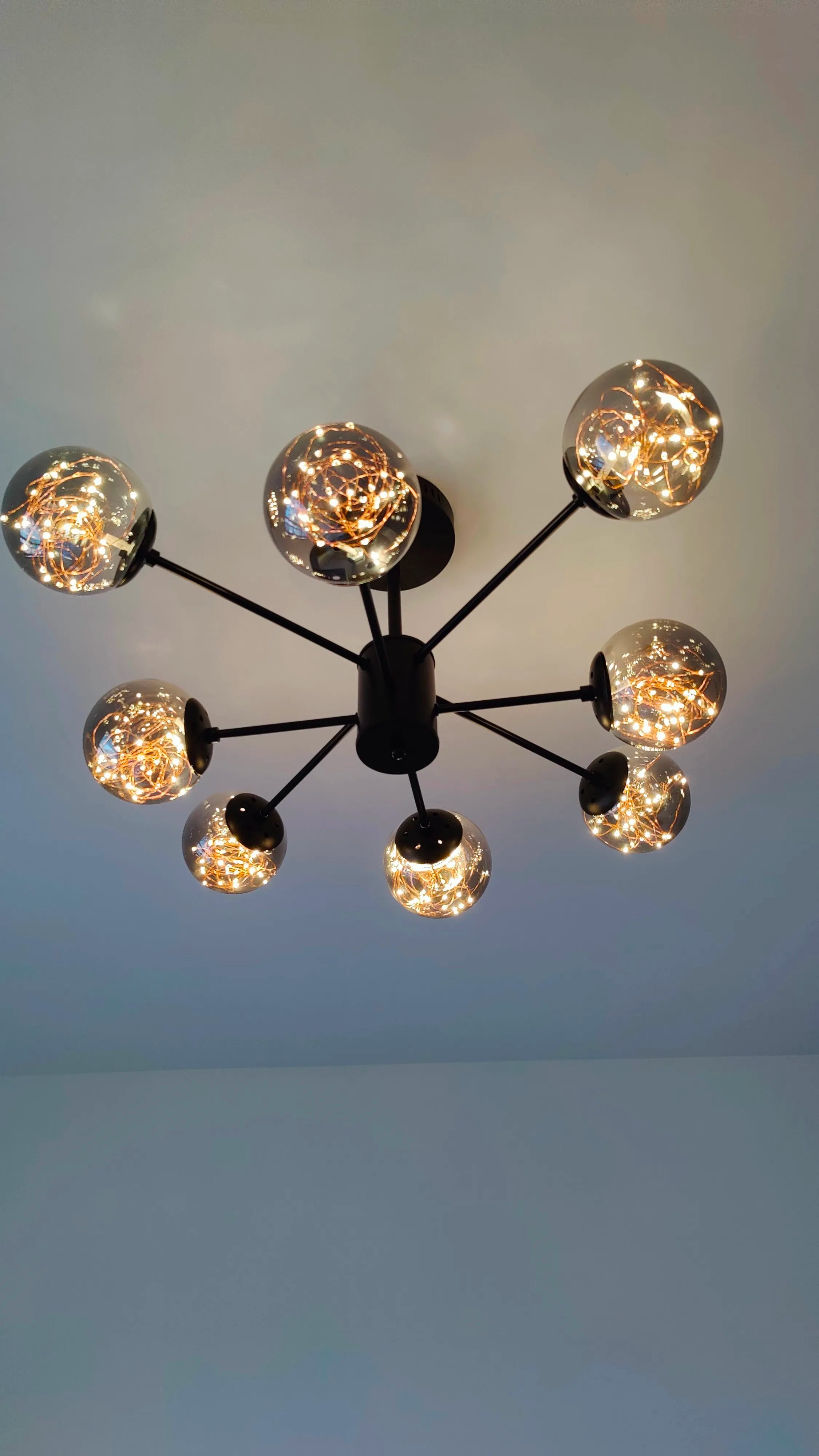 Modern black glass ball chandelier – living room remote control light