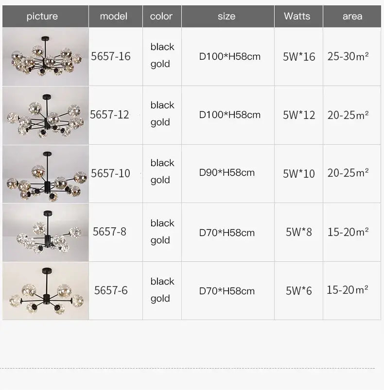 Modern black glass ball chandelier – living room remote control light