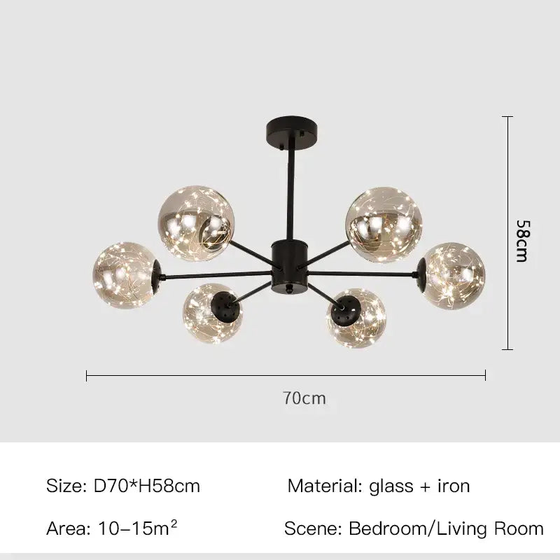Modern black glass ball chandelier – living room remote control light