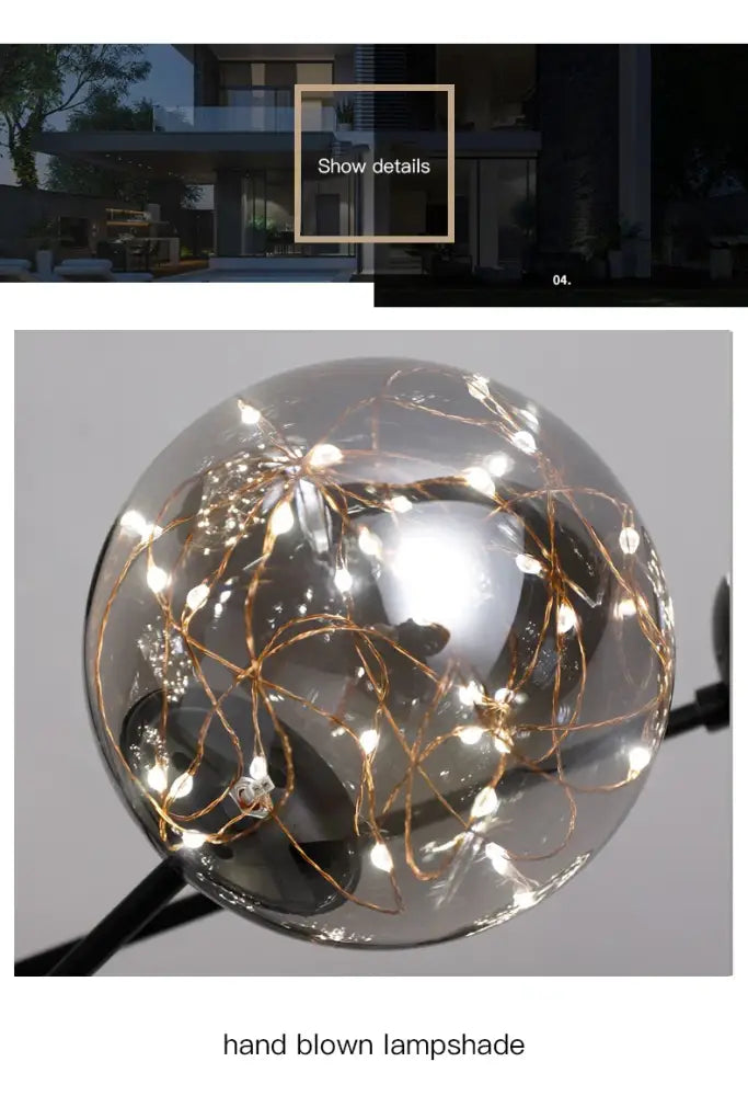 Modern black glass ball chandelier – living room remote control light