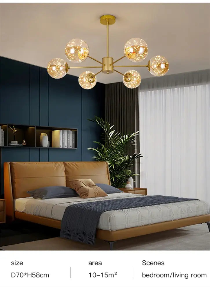 Modern black glass ball chandelier – living room remote control light