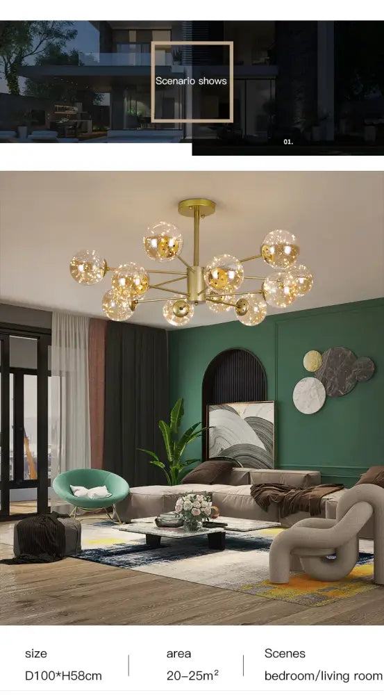 Modern black glass ball chandelier – living room remote control light