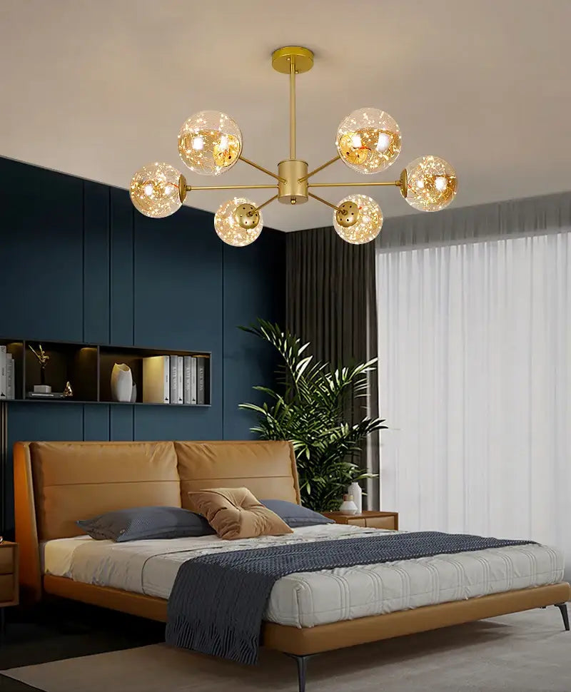 Modern black glass ball chandelier – living room remote control light