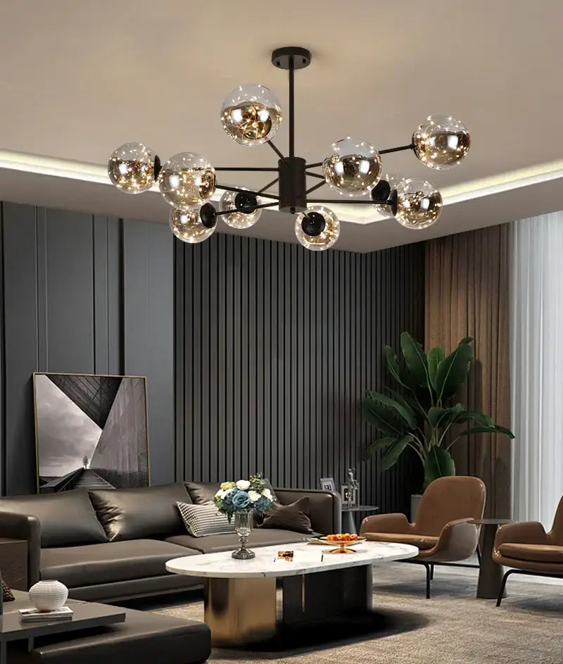 Modern black glass ball chandelier – living room remote control light