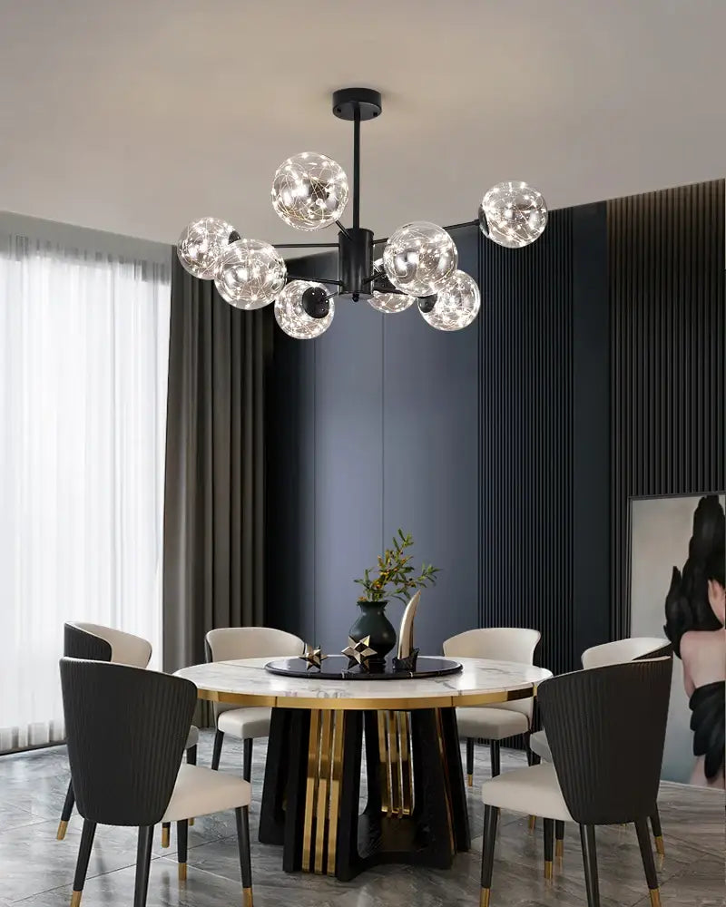 Modern black glass ball chandelier – living room remote control light