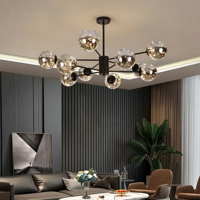 Modern black glass ball chandelier – living room remote control light
