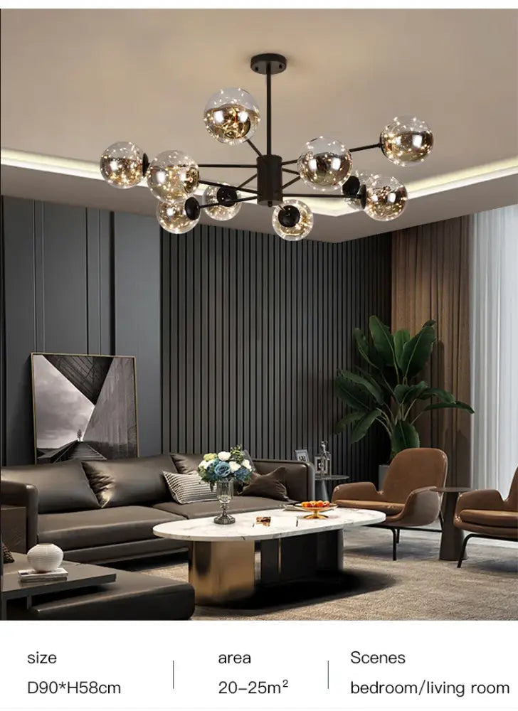 Modern black glass ball chandelier – living room remote control light