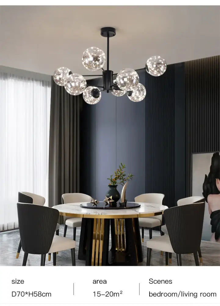 Modern black glass ball chandelier – living room remote control light
