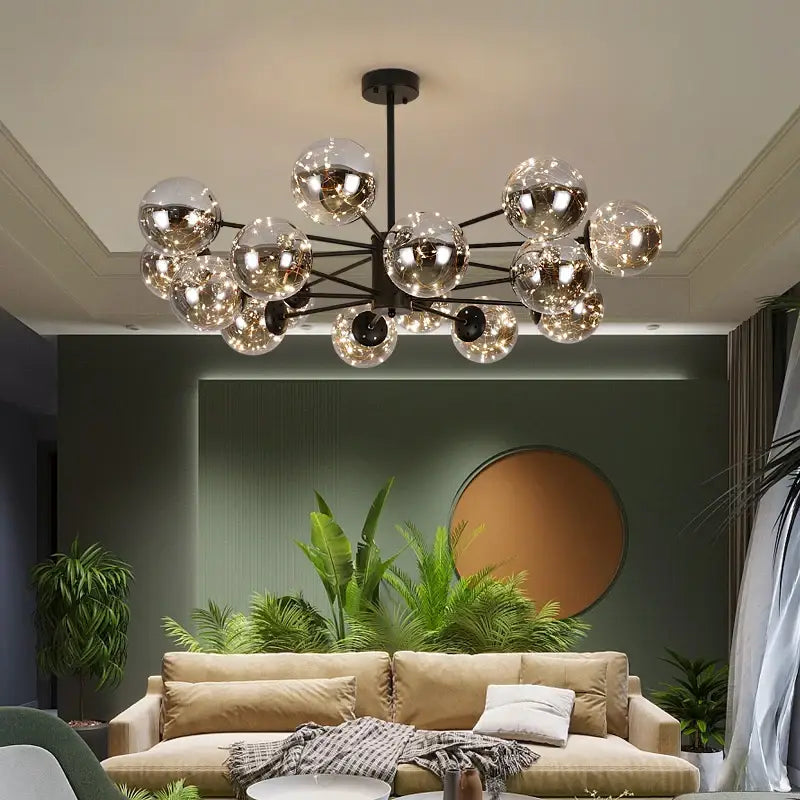 Modern black glass ball chandelier – living room remote control light