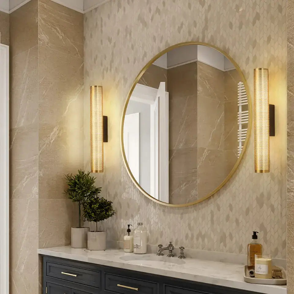 Luxury perforated gold wall sconce bedroom cylindrical light