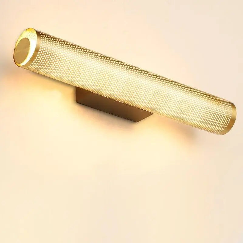Luxury perforated gold wall sconce bedroom cylindrical light