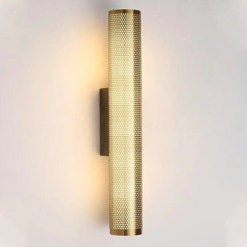 Luxury perforated gold wall sconce bedroom cylindrical light