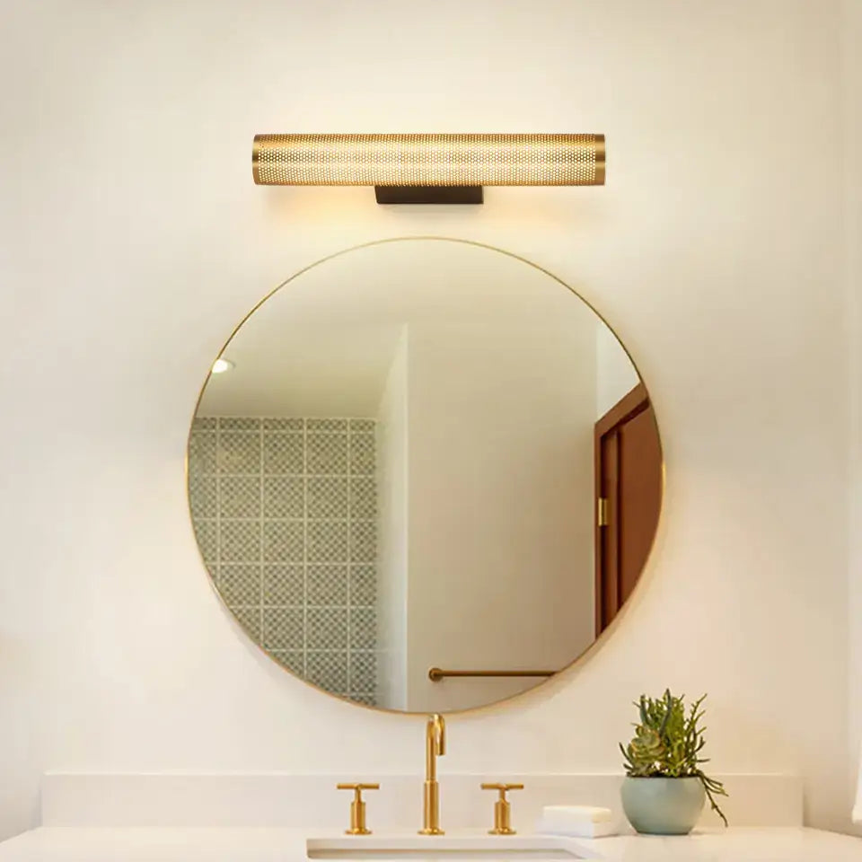 Luxury perforated gold wall sconce bedroom cylindrical light