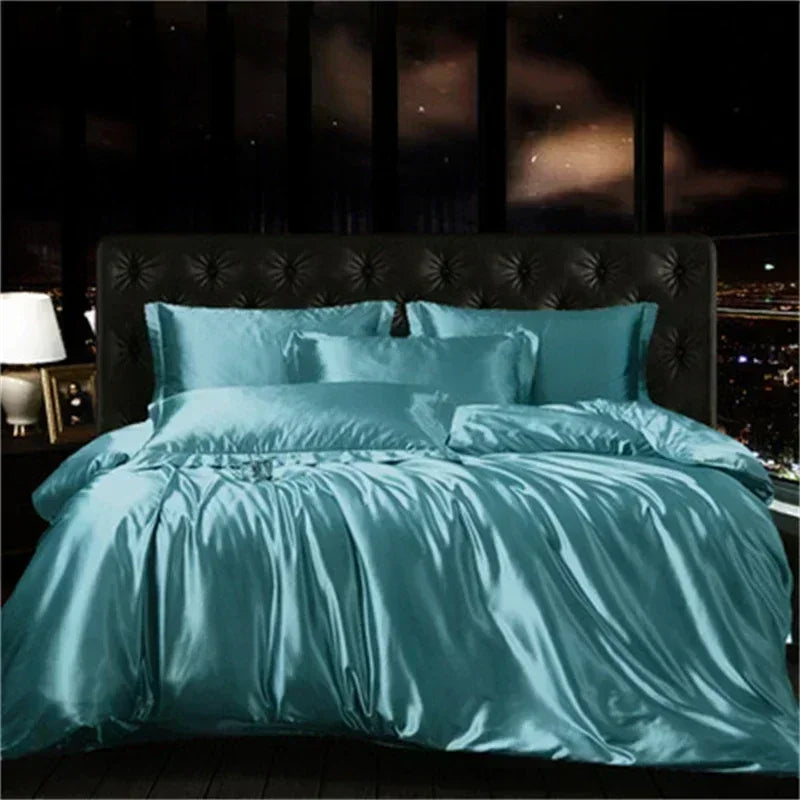 Luxury pink glossy mulberry silk bedding set bedroom duvet cover