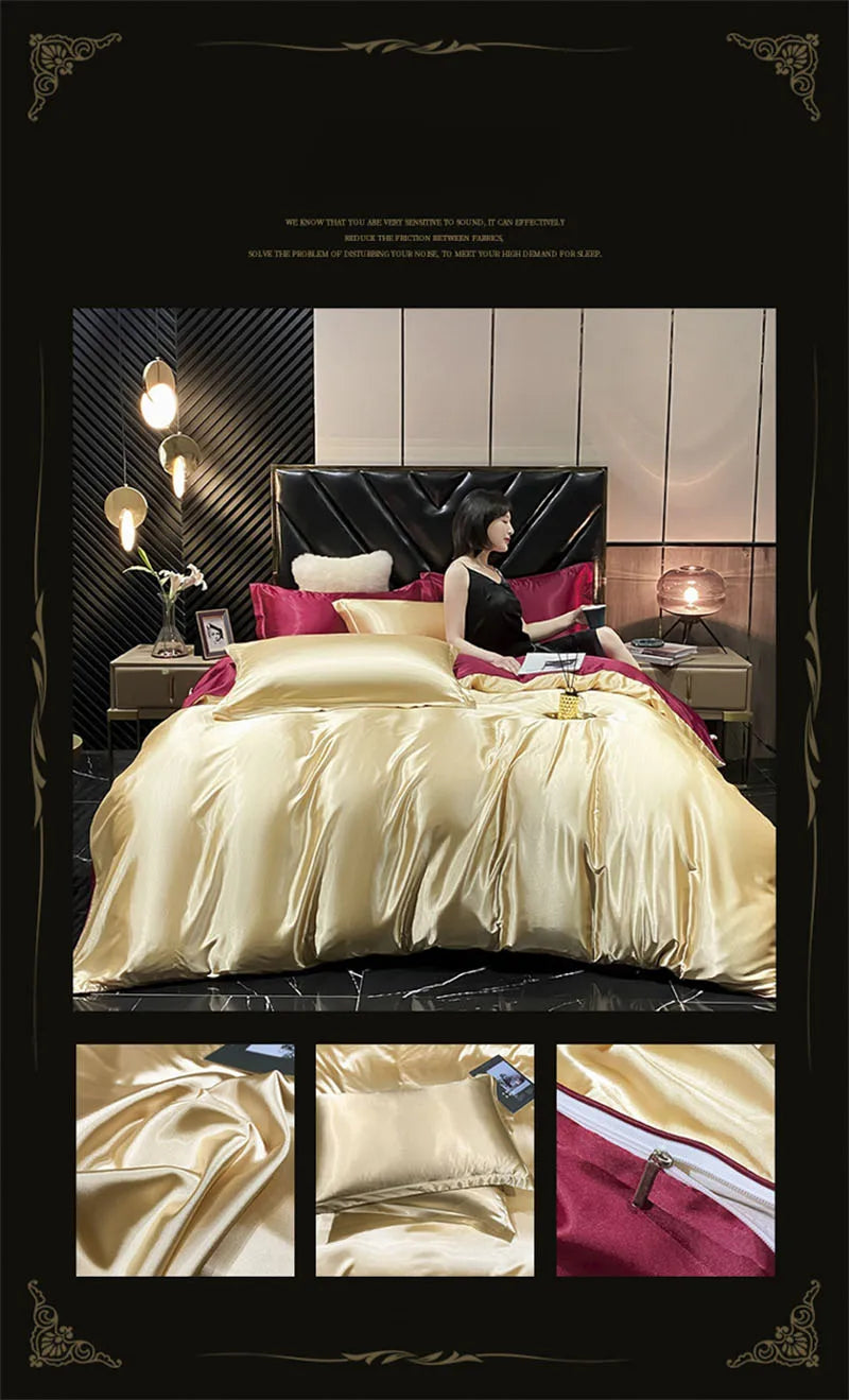 Luxury silver mulberry silk bedding set bedroom satin sheets