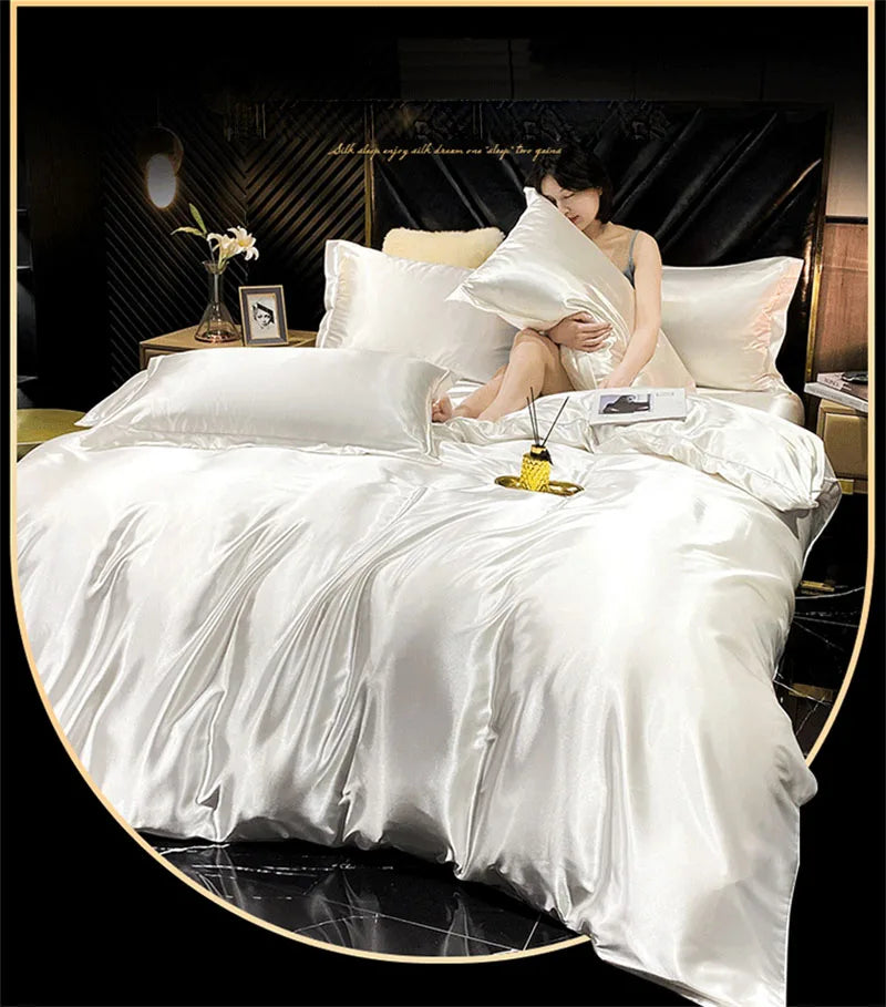 Emerald green & cream mulberry silk bedding set bedroom duvet cover